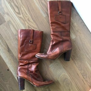 Vintage BOHO leather brown heel boots